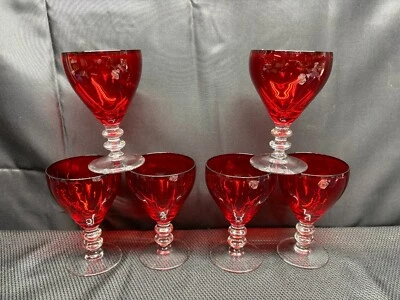 Set of 6 ~ Duncan Miller Ruby Red Glass Goblets ~ 5 3/4" Tall - Image 1 of 4
