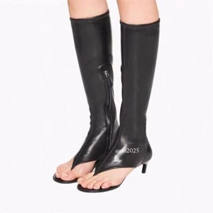 Neu elastische kniehohe Stiefel Pfennigabsätze Damen-Flip-Flops elegante Stiefel Schuhe Größe - Bild 1 von 31