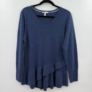 Damen Isaac Mizrahi Live Kaschmir Pullover Gr. M Blau Lagenlook Rüschensaum U-Ausschnitt - Bild 1 von 7