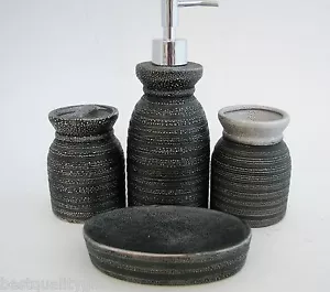 4 PC Set Nero + Argento Ceramica Sapone Dispenser + Porta Spazzolino+ Tumbler+ - Foto 1 di 3