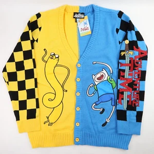 Adventure Time Cardigan Sweater Adult Large Finn Jake Embroidered Sweatshirt NEW - Picture 1 of 18