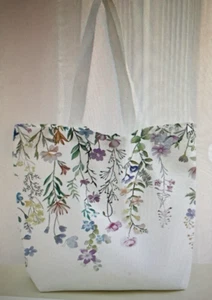 White Floral Polyester Tote Bag - Picture 1 of 4