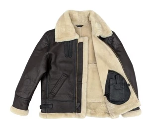 Men's Aviator Brown B3 Real Shearling Sheepskin Leather Bomber Flying Fur Jacket - Picture 1 of 9