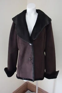 Vintage Calvin Klein Coat Womens M Y2K Penny Lane Faux Suede & Fur Brown Black - Picture 1 of 18