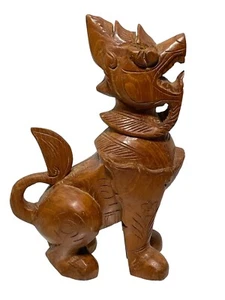 Vintage Carved Wood Chinese Guardian Foo Dog Lion Protector Buddhist - Picture 1 of 11