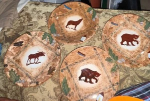 Woodland WMG Moose ,Bear, Wolf . 8" Decorative Salad Plates. Nice Condition . - Picture 1 of 6
