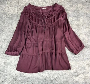 John Mark On/Off Shoulder Top Womens 3XL Cassis Pleated Multi Ruffle Sleeve NWT - Picture 1 of 10