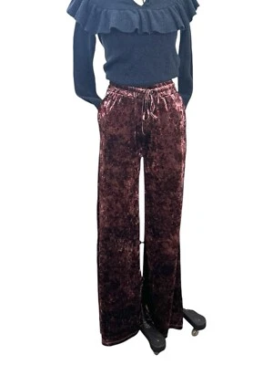 Guess The Wide Leg Pant Velvet Slacks Size Medium Crushed Velvet Floral Burgundy - Image 1 of 4