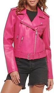 Hot Pink Leather Jacket Women's Stylish Real Lambskin Belted Outwear Strap Biker