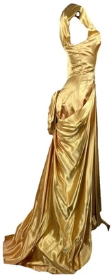 Project 40s Liquid Gold Silk Satin  Bustle Gown Dress Old Hollywood Wounded Bird - Image 1 of 4