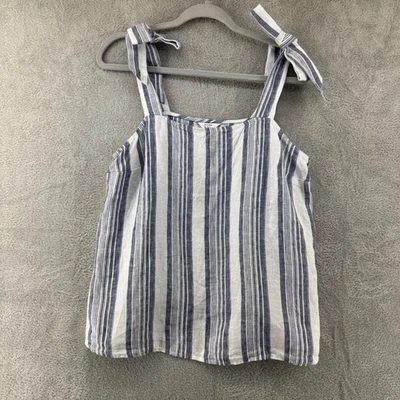 Top Crown & Ivy para mujer XL azul blanco a rayas lino correa ajustable sin mangas Foto 1 de 4