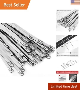 100 PIEZAS Corbatas con Cremallera de Acero Inoxidable de 11.8"" - Herramienta Fuerte, Duradera y Multiusos - Imagen 1 de 8