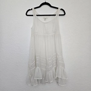Billabong Ever So Sweet Cream Trapeze Sheer Mini Sundress Small Boho Babydoll - Picture 1 of 7