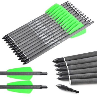 12X Mini Arrows Bolts 7.5" 15" Carbon Archery Screw Point Vanes Bow Hunting - Image 1 of 4