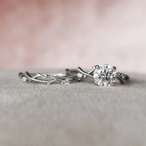 Echter Diamant Ehering Set Halbfassung Runde Fassung 0,15 Karat 18K Weißgold - Bild 1 von 8