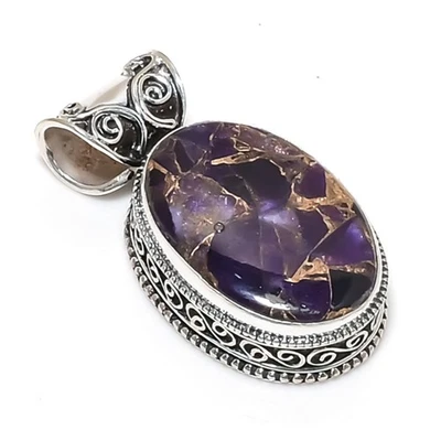 Copper Amethyst Gemstones Handmade 925 Steling Silver Jewelry Pendant - Image 1 of 4