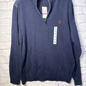 US Polo Assn 1/4 Zip Sherpa Neck Pullover Sweater Herren XXL Blau Neu mit Etikett - Bild 1 von 11
