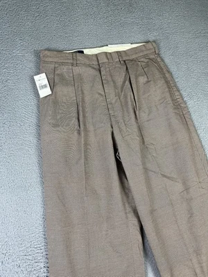 Vintage Polo Ralph Lauren Pants Men 34x32 Brown Micro Houndstooth Pleated Cuffed - Image 1 of 4