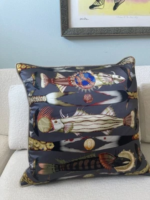 Klaus Haapaniemi Misto Mare Fish Silk Throw Pillow COVER 20x20  **$60 OFF RETAIL - Image 1 of 4