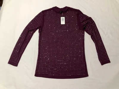 Top de malla tórrida cuello falso estrás para mujer 1X púrpura manga larga invierno flor Foto 1 de 4