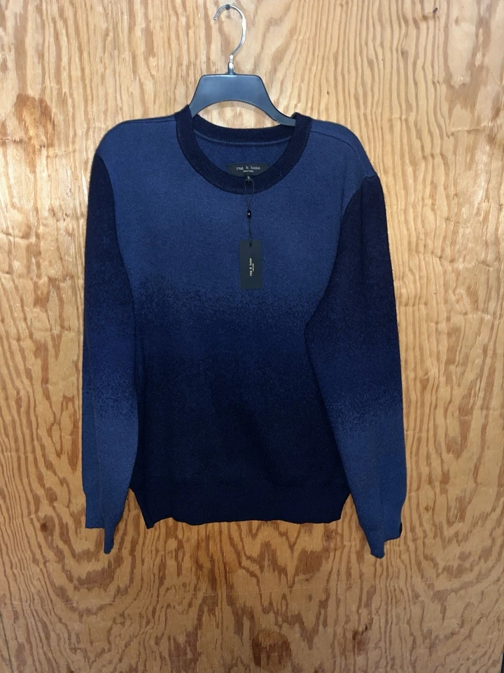 Rag & Bone Mens Navy Multi Downing Wool/ Cashmere Crew Neck Sweater. Large. $398 - Image 1 of 4