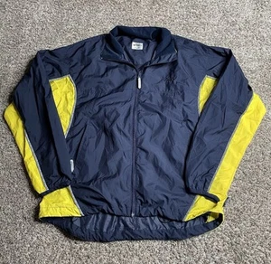 Vintage ASICS Windbreaker Jacket Mens Medium Blue Yellow Full Zip Running Sports - Picture 1 of 9