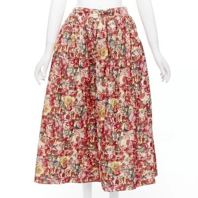 MARNI pink yellow portrait cartoon floral print wrap waist balloon skirt IT38 XS - Image 1 of 4