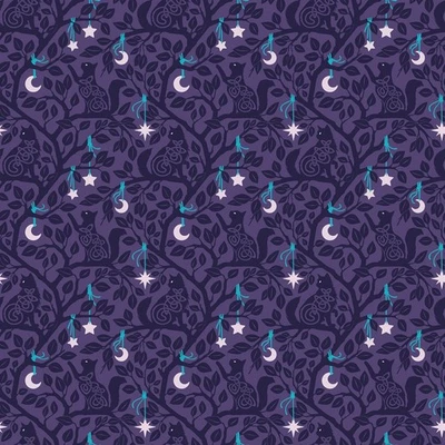 Feline Drive Fabric CELTIC CATS Forest Cats Purple - Fat Quarter (18"x22") FQ - Image 1 of 4