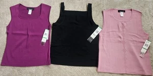 Lot 3 New JONES NEW YORK Black Pink Rose Shell Tank Top Sleeveless Shirt M L - Picture 1 of 8