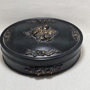 Joyero/Baratija de plástico negro vintage con forro de terciopelo - Hecho en Taiwán... - Imagen 1 de 9