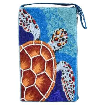 BAMBOO TRADING HAND BEADED SEA TURTLE CLUB BAG CELLPHONE CROSSBODY WRISTLET - Image 1 of 2