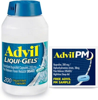 Advil Liqui-Gels, 200 mg Ibuprofeno, Analgésico, 200 ct + Advil PM, 2 ct Foto 1 de 4