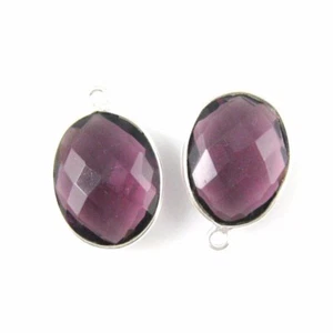 Bezel Gem Pendant - Sterling Silver - 14x18mm Faceted Oval - Amethyst Quartz - Picture 1 of 2