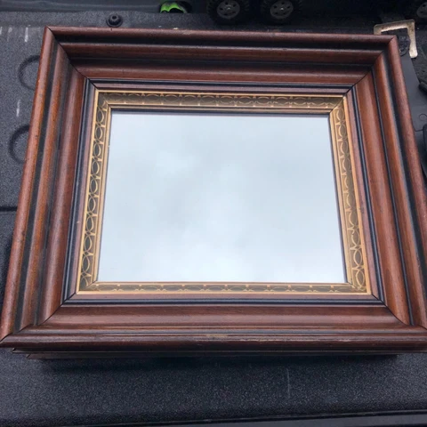 vintage black walnut & gold frame mirror 15” x 13” mirror 8/10” pretty detail Cover