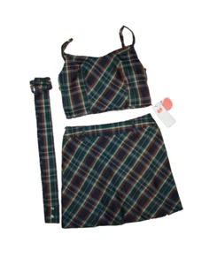 Cider Plaid Mini Skirt, Bustier Corset Top & Belt Set Size XS NEW - Picture 1 of 1