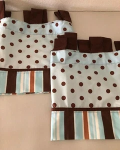 Lot of 2 Trend Lab Max Dot Window Valances Blue Brown Dots Stripes Valences EUC - Picture 1 of 2