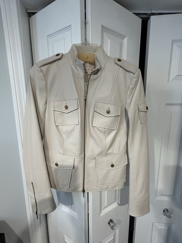 Giacca corta in pelle con cerniera TORY BURCH panna