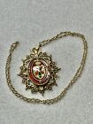 Antique Victorian Heraldic Griffin Crown Coat Of Arms ESSEX Pendant Necklace 