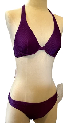 Traje de baño Studio La Perla púrpura 2 piezas con corazón plateado Talla: 8 800397B Foto 1 de 4