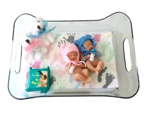 Miniature SILICONE BABY TWIN DOLLS Micro Preemie in Hospital Bassinet Boy & Girl - Picture 1 of 15