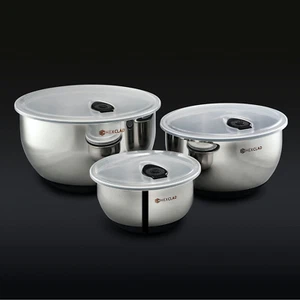 HexClad Stainless Steel Mixing Bowl Set, 3-Piece with Vacuum Seal Lids - Picture 1 of 5