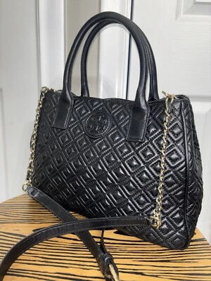 Tory Burch Marion Bolso de Mano de Cuero Acolchado Negro Cartera Bolso de Hombro Foto 1 de 4