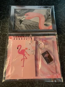 Exquisite Pink Black Flamingo Framed Picture +Wiro Notepad +Keyring 3pc Gift Set - Picture 1 of 12