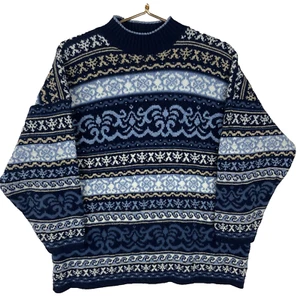 Vintage Grandma Knit Sweater Women’s Size 14/16 Blue Turtleneck Pattern 90s - Picture 1 of 3