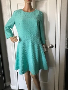 $89 American Living Green Fit and Flare 3/4 Sleeve Canerra Dress 10-8 NWT - Picture 1 of 3