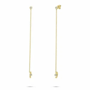 Diamond Ear Cuff Stud Chain Earring 14K Yellow Gold Natural Round Bezel 0.22ct - Picture 1 of 3