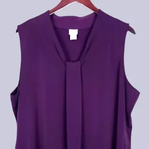 Chico's 4 Blouse XXL 2XL Burgundy Sleeveless Tank Pleated Neck Detail - Picture 1 of 11