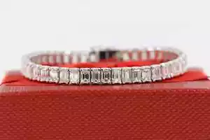 10.Ct Emerald Cut Lab Created Diamond Tennis Bracelet 14k White Gold Plated 7.5 - Picture 1 of 16