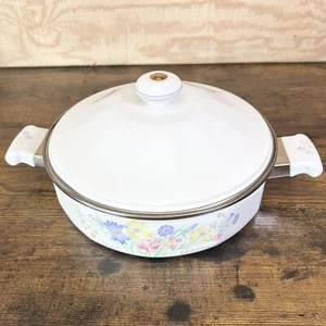 Vintage Sarma Studios Viktorianische Blumen 10" Emaille Bratpfanne mit Deckel Kochgeschirr - Bild 1 von 24