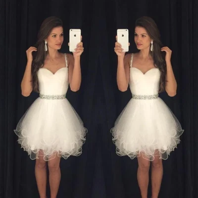 Short Wedding Dresses Spaghetti Straps Beads Cocktail Dresses Sexy Bridal Gowns - Image 1 of 4